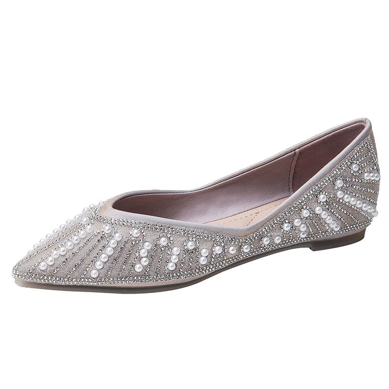 Women’s Luxury Pointed-Toe Rhinestone Low-Cut Flats | ZAKAPOP