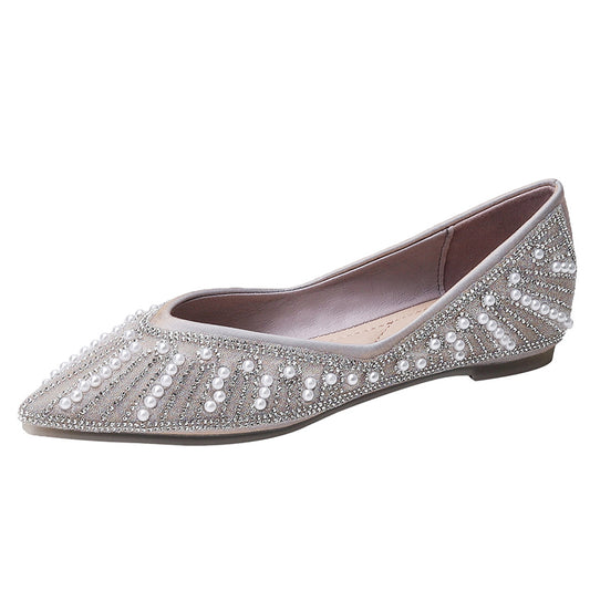 Women’s Luxury Pointed-Toe Rhinestone Low-Cut Flats | ZAKAPOP