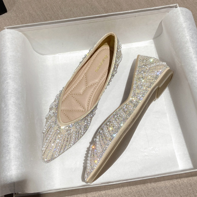 Women’s Luxury Pointed-Toe Rhinestone Low-Cut Flats | ZAKAPOP