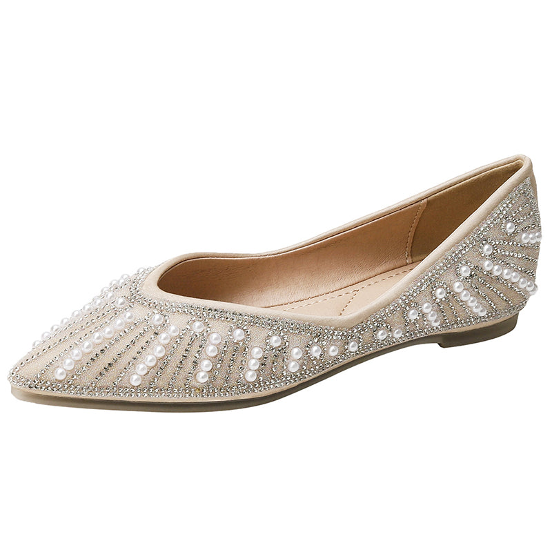 Women’s Luxury Pointed-Toe Rhinestone Low-Cut Flats | ZAKAPOP