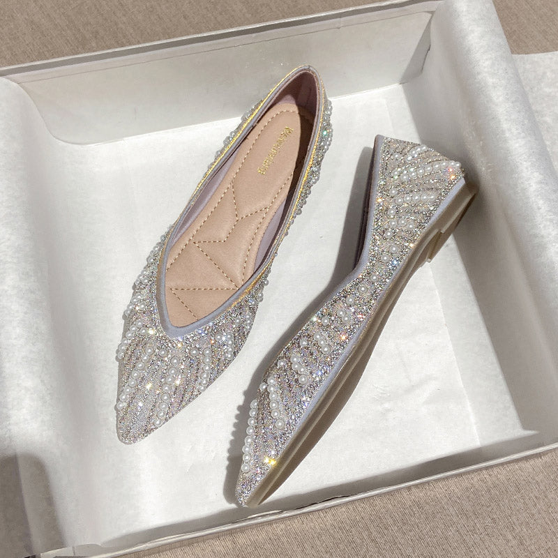 Women’s Luxury Pointed-Toe Rhinestone Low-Cut Flats | ZAKAPOP
