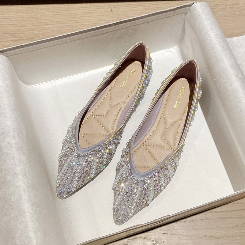 Women’s Luxury Pointed-Toe Rhinestone Low-Cut Flats | ZAKAPOP