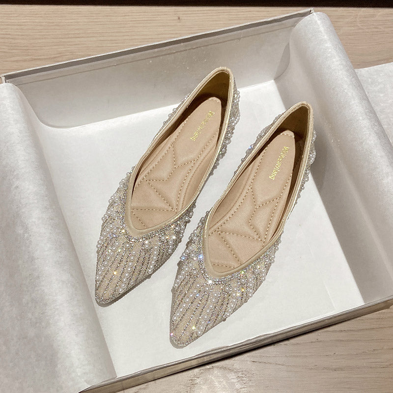 Women’s Luxury Pointed-Toe Rhinestone Low-Cut Flats | ZAKAPOP