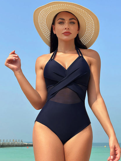 Women's New Solid Color Mesh One-Piece Swimwear | ZAKAPOP