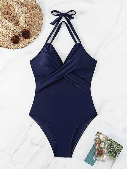 Women's New Solid Color Mesh One-Piece Swimwear | ZAKAPOP