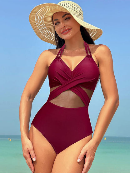 Women's New Solid Color Mesh One-Piece Swimwear | ZAKAPOP