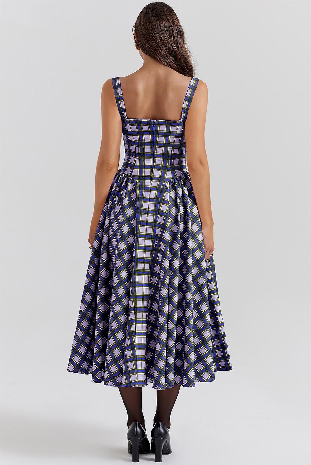 Women's Retro Pleated Check Midi Dress | ZAKAPOP