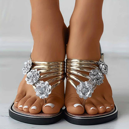 Women's Rhinestone & Flower Decor Flip Flops | ZAKAPOP