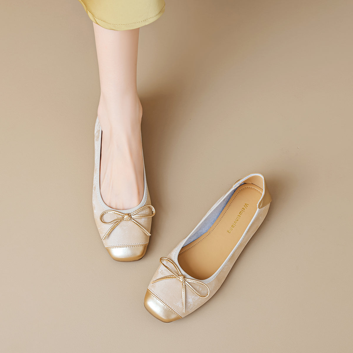 Women’s Silver Pointed-Toe Flat Bow Ballet Flats | ZAKAPOP