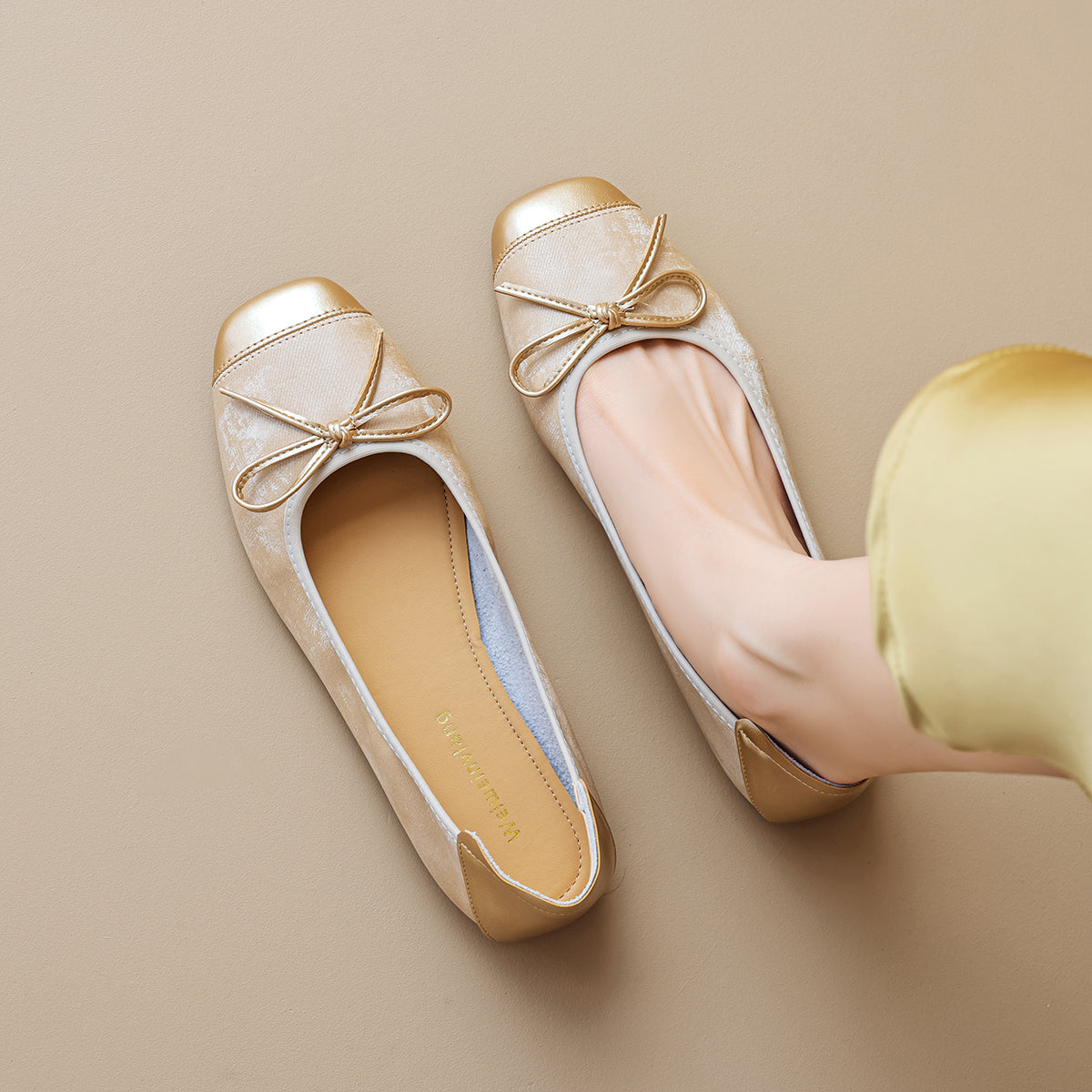 Women’s Silver Pointed-Toe Flat Bow Ballet Flats | ZAKAPOP