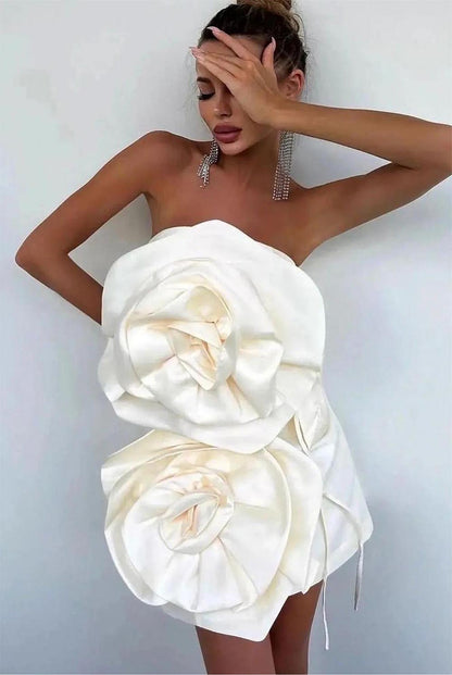Sexy Floral Embellished Strapless Off-Shoulder Mini Dress | ZAKAPOP