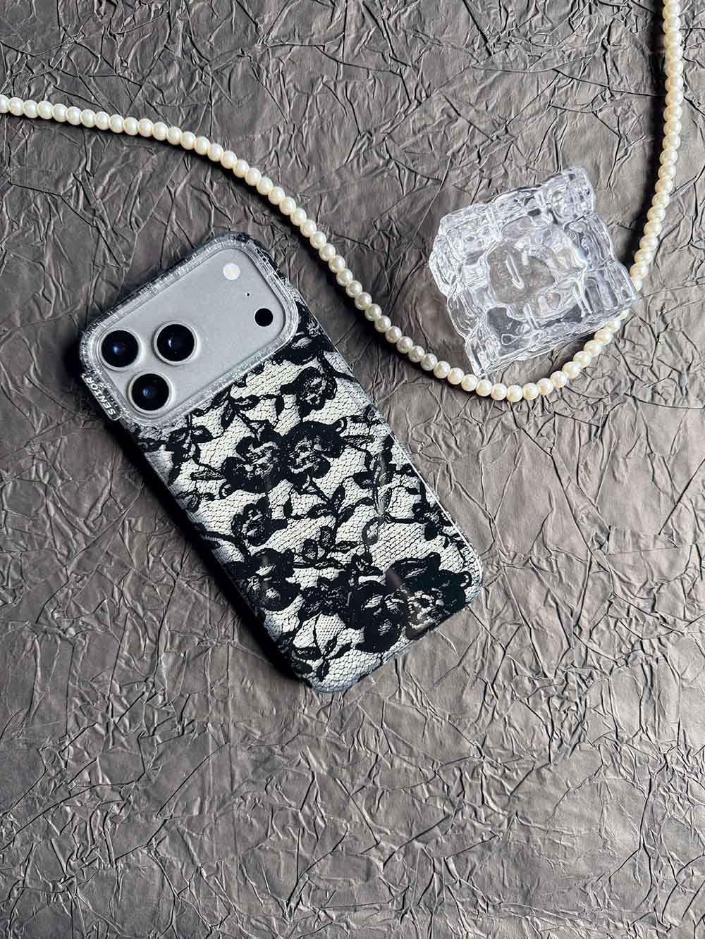 Y2K Chic Lace Pattern Clear Phone Case for iPhone | ZAKAPOP