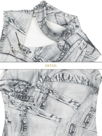 Y2K Slimming Faux Denim Print Tank Top | ZAKAPOP