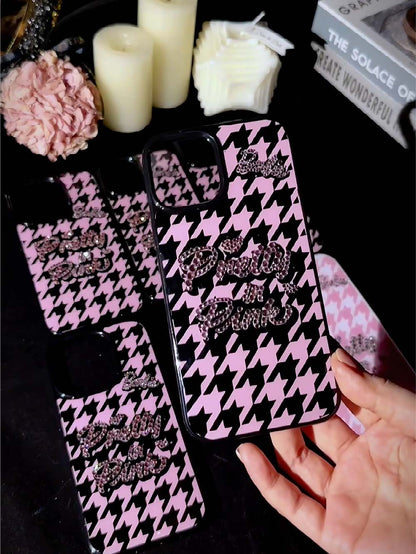 Zircon Checkered Rhinestone Resin Phone Case  | ZAKAPOP