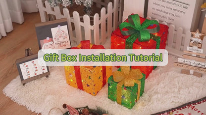 3 Pieces Foldable Christmas Decorations Lighted Gift Boxes with Multi-Color String Lights | ZAKAPOP