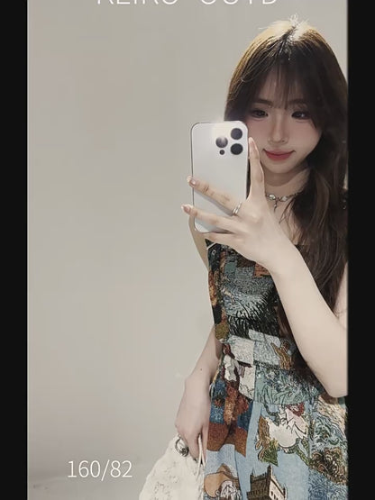 High-End Jacquard Oil Painting Style Pinafore Dress | ZAKAPOP