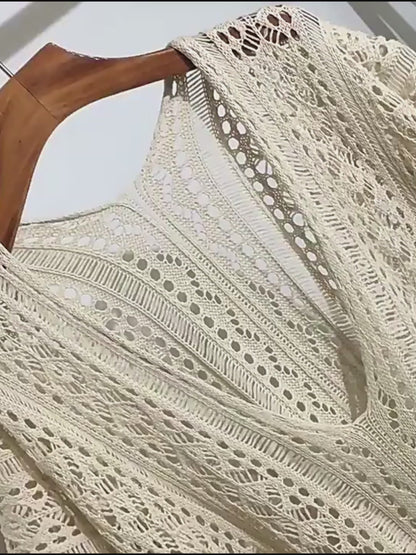 Crochet Tassel Hollow Tie Shawl Cover-up | ZAKAPOP