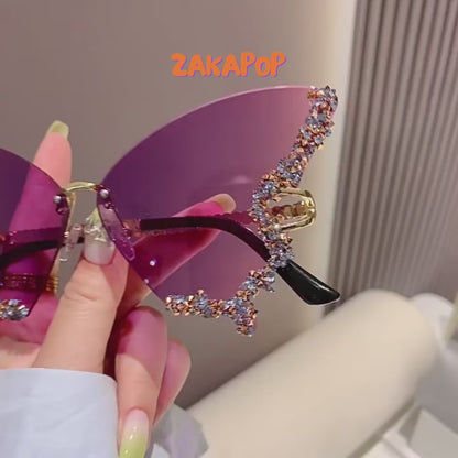 Women's Fashionable Butterfly Rhinestone Frameless Gradient Sunglasses | ZAKAPOP