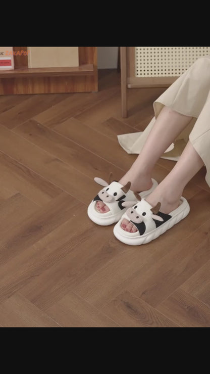 Cute Cartoon Cow Thick Sole Slippers | ZAKAPOP