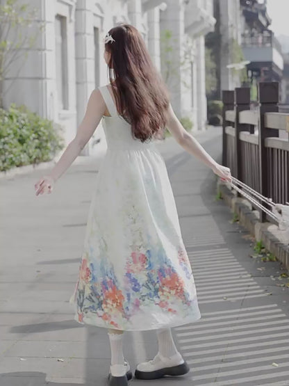 Colorful Art Jacquard Cinched-Waist Strap Dress | ZAKAPOP