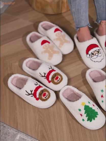 Christmas Cartoon Pattern Fuzzy Slippers | ZAKAPOP
