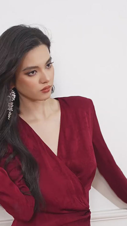 Rose Jacquard V-Neck Split Long Robe Dress | ZAKAPOP
