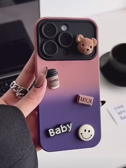 Gradient Color Clash Coffee Bear Phone Case | ZAKAPOP