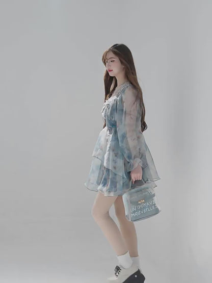 Smoky Blue Floral Princess Dress | ZAKAPOP