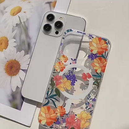 Floral Print Transparent Magnetic Phone Case | ZAKAPOP