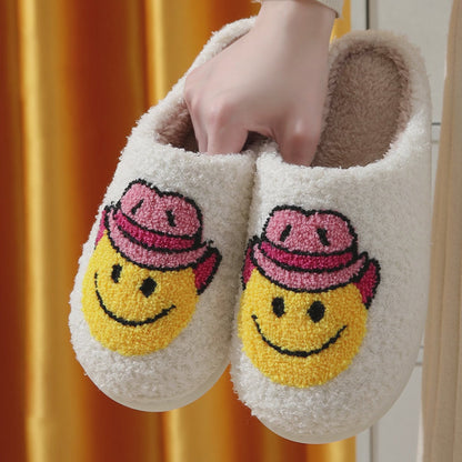 Smile Face Cowboy Fluffy Cute Womens Comfortable Slippers | ZAKAPOP