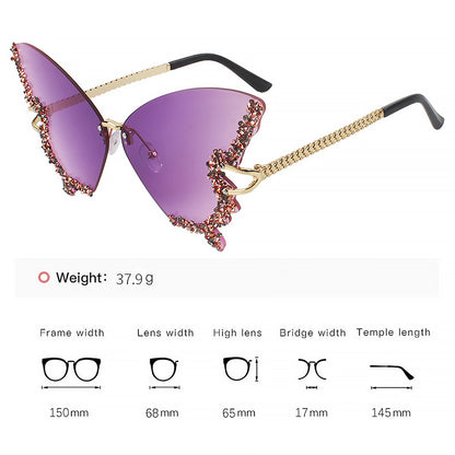 Women's Fashionable Butterfly Rhinestone Frameless Gradient Sunglasses | ZAKAPOP
