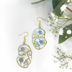 Abstract Forget-me-nots Face Gold Plated Earrings Handmade With Pressed Flowers (Customizable) | ZAKAPOP