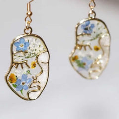 Abstract Forget-me-nots Face Gold Plated Earrings Handmade With Pressed Flowers (Customizable) | ZAKAPOP
