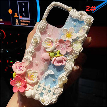 Handmade Cartoon Cherry Blossom Peach Cream Phone Case (Customizable) | ZAKAPOP
