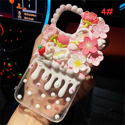 Handmade Cartoon Cherry Blossom Peach Cream Phone Case (Customizable) | ZAKAPOP