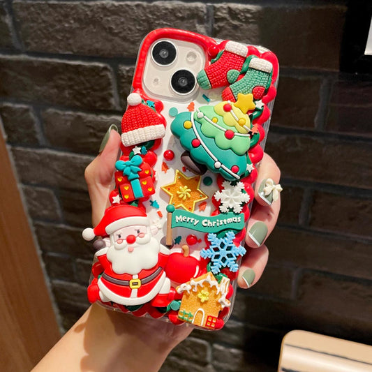 Handmade Cartoon Santa Claus Christmas Cream Phone Case (Customizable) | ZAKAPOP