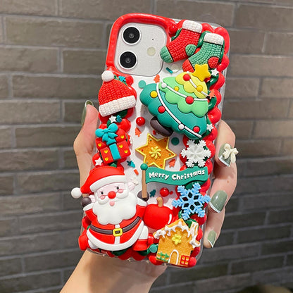 Handmade Cartoon Santa Claus Christmas Cream Phone Case (Customizable) | ZAKAPOP
