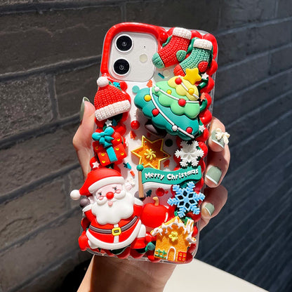 Handmade Cartoon Santa Claus Christmas Cream Phone Case (Customizable) | ZAKAPOP