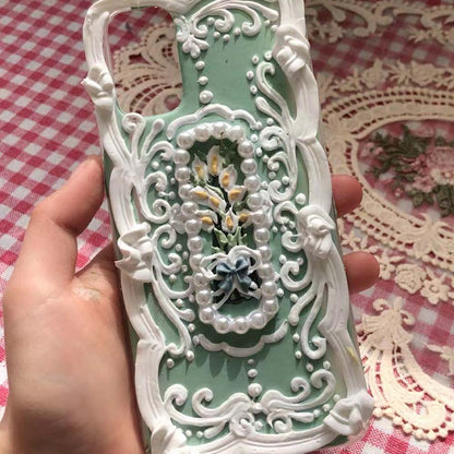 Handmade Flower 3d Oil Painting Retro Cream Mobile Phone Case (customizable) | ZAKAPOP