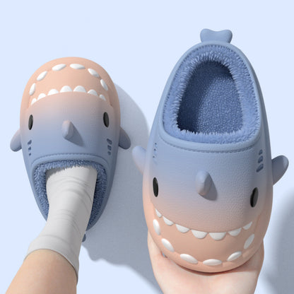 Gradient Cartoon Shark Cotton Plush Slippers Winter Shark Slides(Adults) | ZAKAPOP