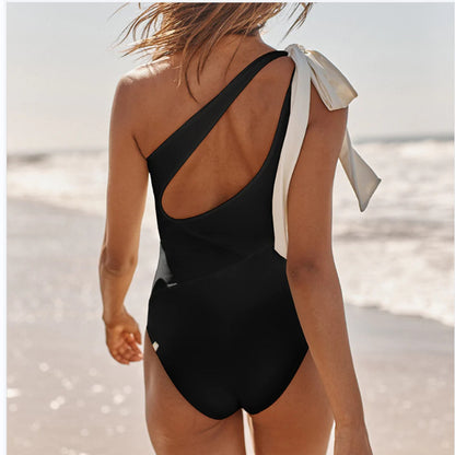 One Piece Strapless One Shoulder Bow Swimwear | ZAKAPOP