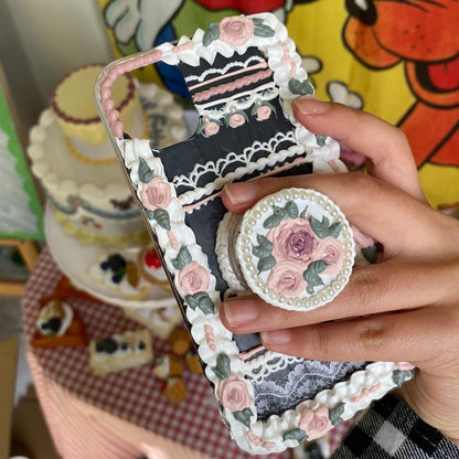 Handmade Pastoral Flowers And Lace 3d Oil Painting Retro Cream Phone Case (customizable) | ZAKAPOP