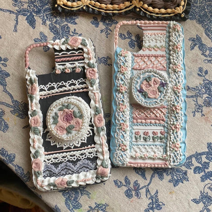 Handmade Pastoral Flowers And Lace 3d Oil Painting Retro Cream Phone Case (customizable) | ZAKAPOP
