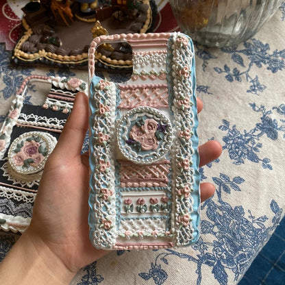 Handmade Pastoral Flowers And Lace 3d Oil Painting Retro Cream Phone Case (customizable) | ZAKAPOP