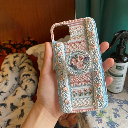 Handmade Pastoral Flowers And Lace 3d Oil Painting Retro Cream Phone Case (customizable) | ZAKAPOP