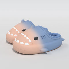 Gradient Cartoon Shark Cotton Plush Slippers Winter Shark Slides(Adults) | ZAKAPOP