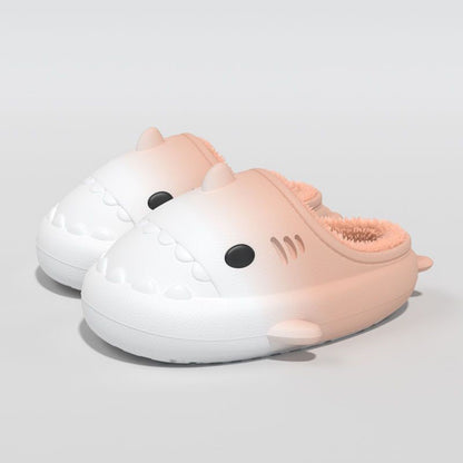 Gradient Cartoon Shark Cotton Plush Slippers Winter Shark Slides(Adults) | ZAKAPOP