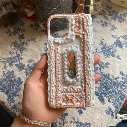 Handmade Tulip 3D oil painting retro cream mobile phone case (customizable) | ZAKAPOP